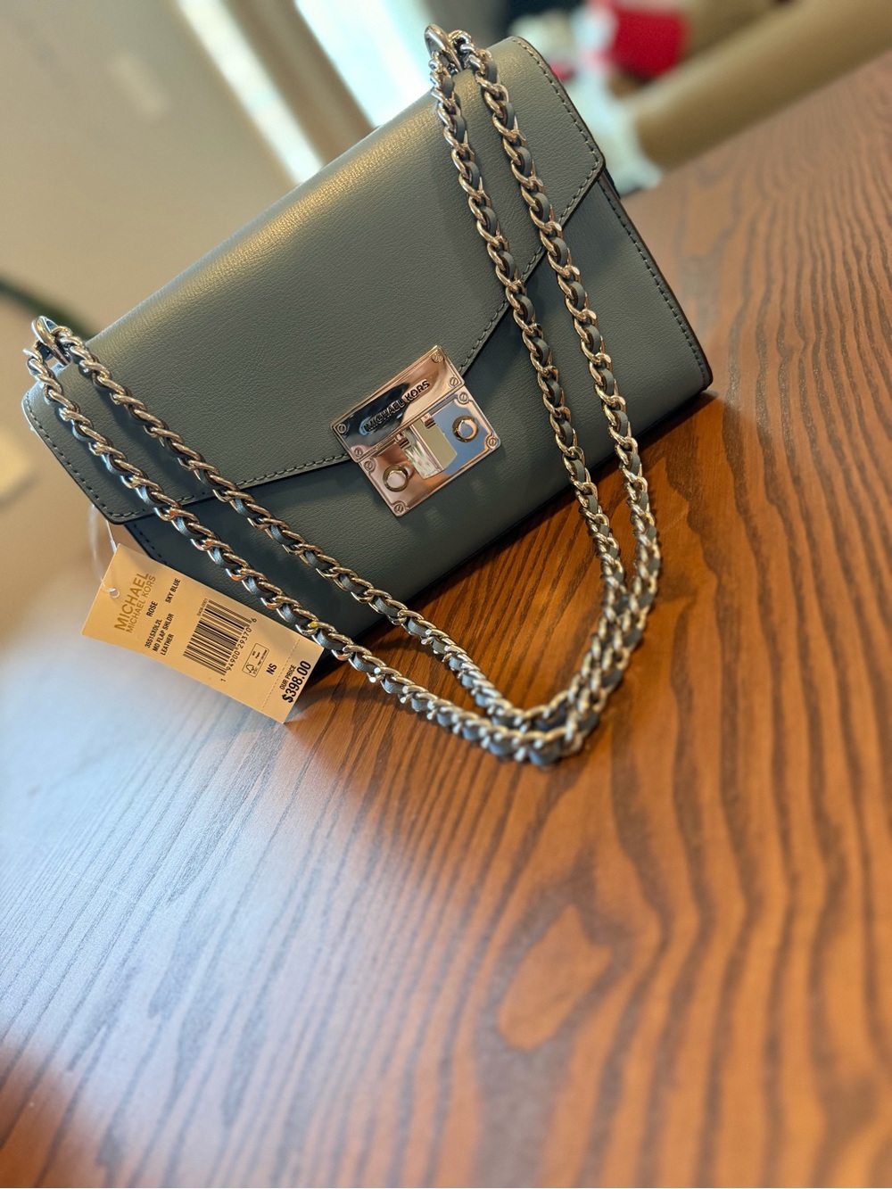 Michael Kors Slate Blue Leather Chain Crossbody Bag